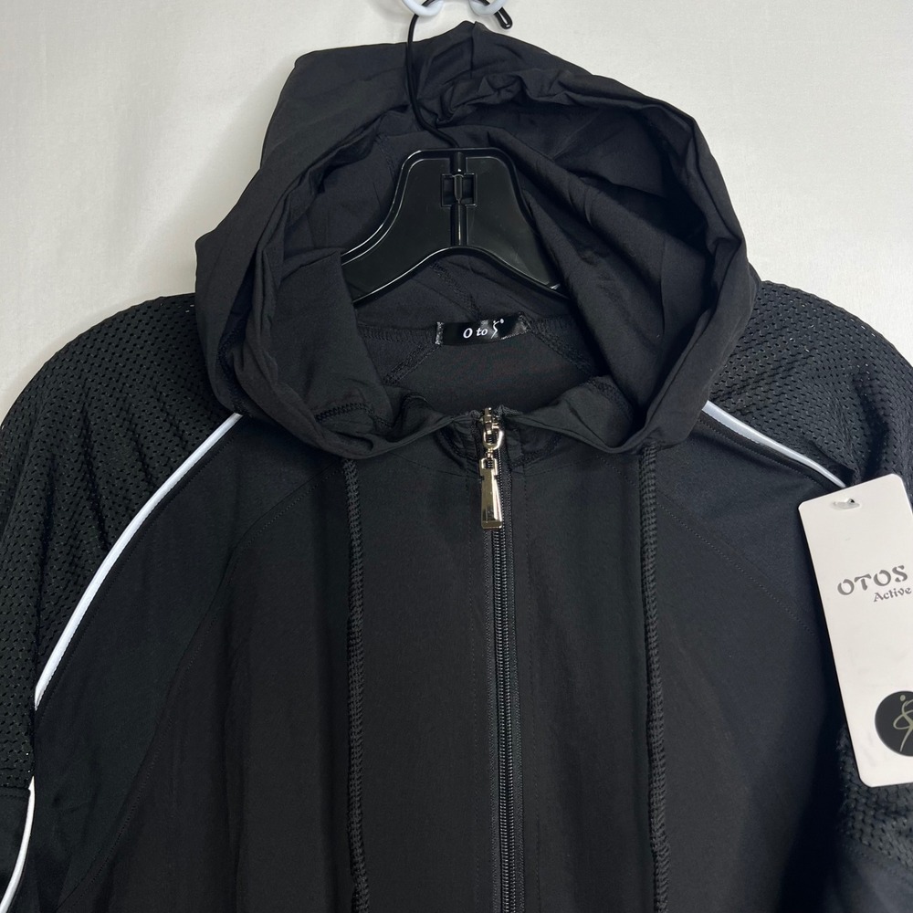 NWT OTOS Black Active Zip Up Hoodie Women 2X Mesh Panel Wicking Athleisure Sport